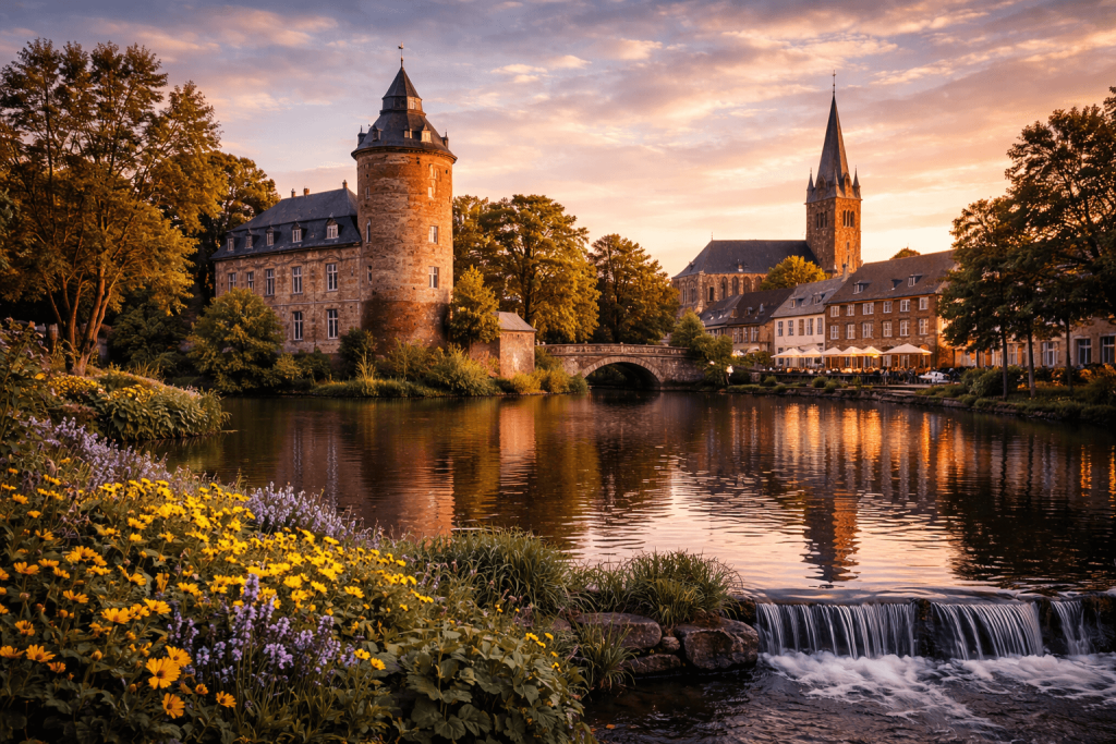 Burg Alsdorf bei Abenddämmerung Immobilienpreise Alsdorf
