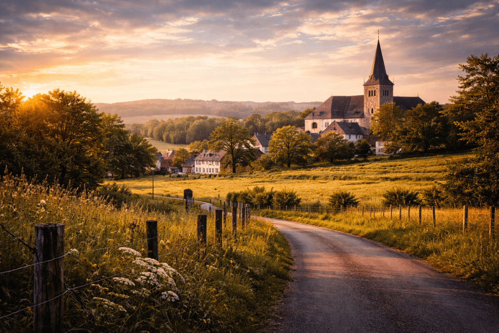 Horbach Kirche Feldweg bei Abenddämmerung Immobilienpreise Horbach