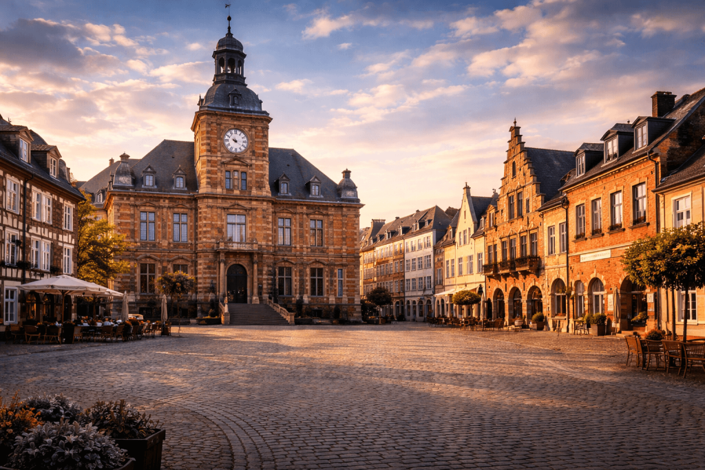 Marktplatz Eschweiler bei Abenddämmerung Immobilienpreise Eschweiler Aachen