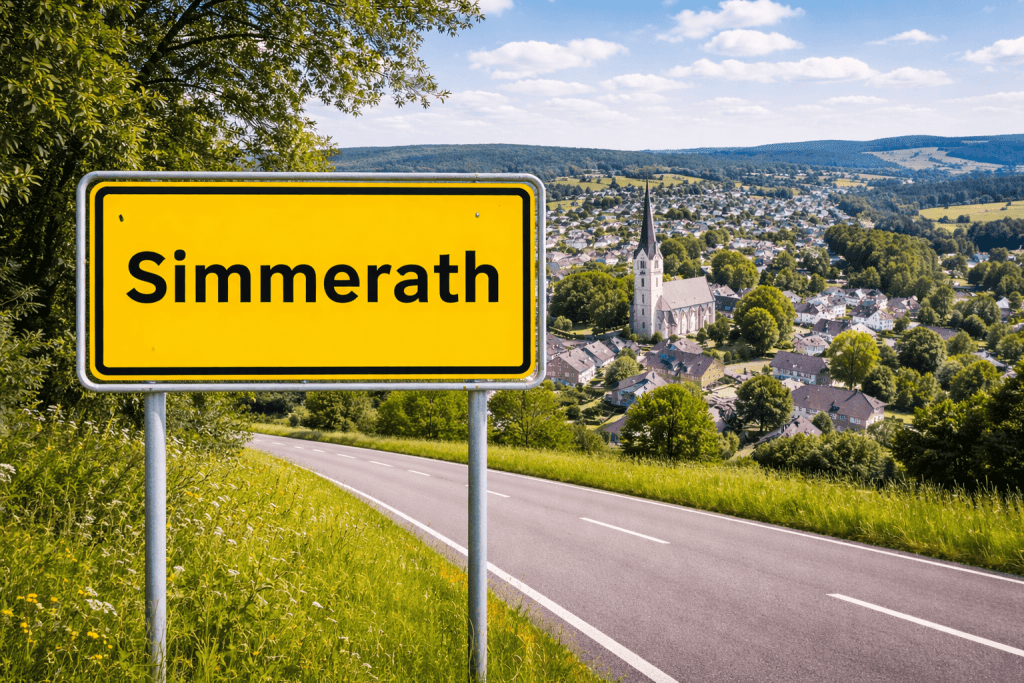 Haus verkaufen Simmerath mit Ortsschild und Sonne