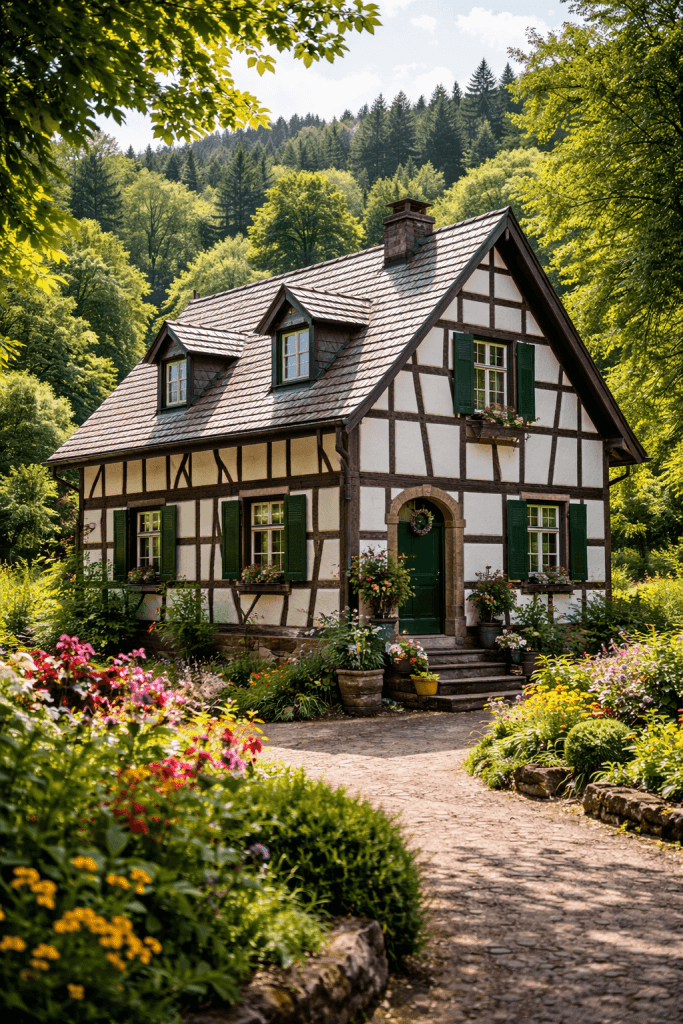 Haus verkaufen in der Eifel altes Fachwerkhaus in der Eifel mit Blumen