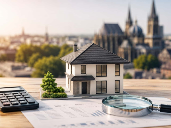 Aachener Dom; Haus; Lupe; Taschenrechner; Immobilien Aachen;