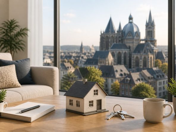 Kostenlose Immobilienbewertung Aachen mit dem Dom im Hintergrund in einem Haus in Aachen