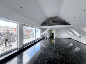 Penthouse in Aachen Grosses offenes Wohnzimmer mit Galerie und Terrasse